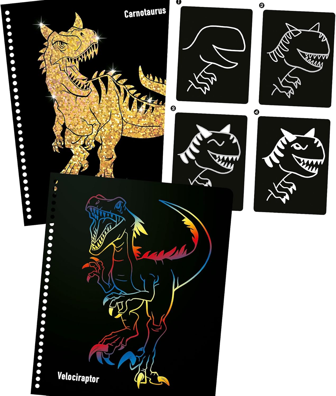 Depesche 12732 Dino World Magic Scratch Book with Cool Dinosaur Motifs for Scratching, Book with Colourful Gradient and Scratch Pen