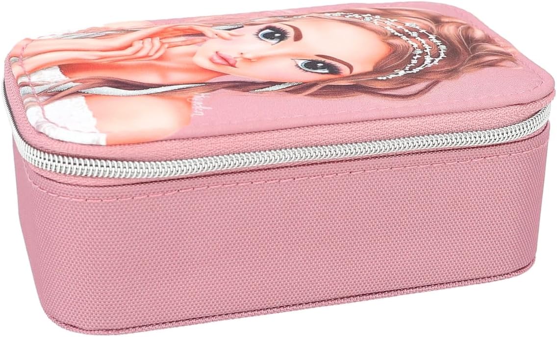 Depesche 12526 TOPModel Glitter Queen Jewellery Box in Pink with Rhinestones, Jewellery Box with Zip