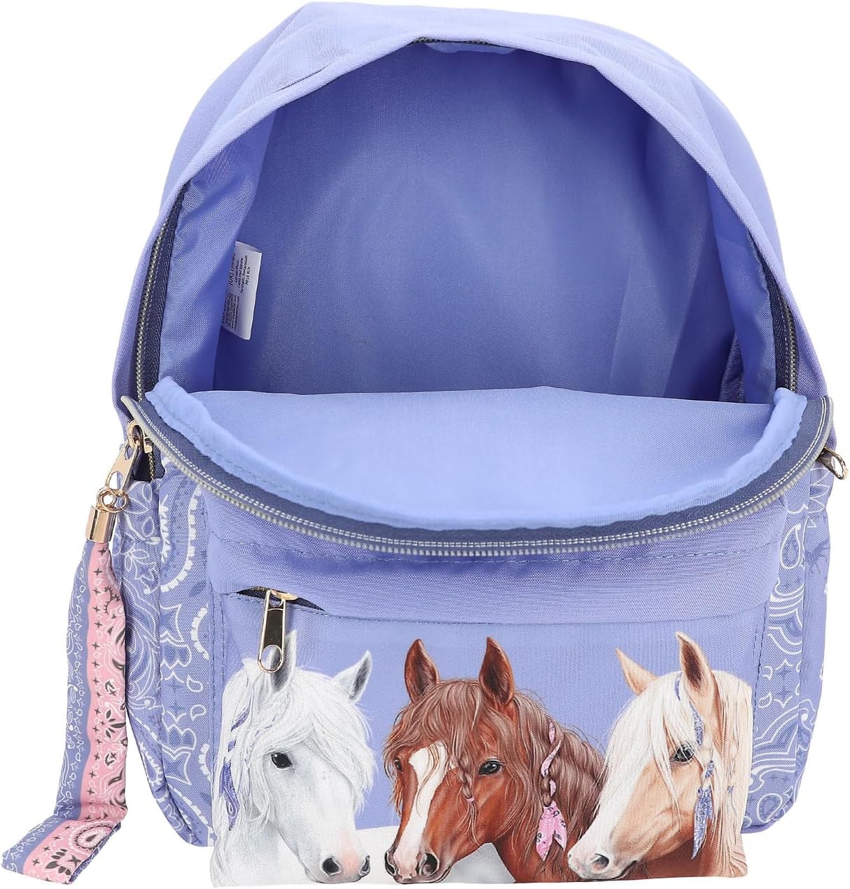 Depesche 12761 Miss Melody Bandana - Backpack in Smoke Blue with Horse Motif and Bandana Pattern, Bag with Adjustable Shoulder Straps