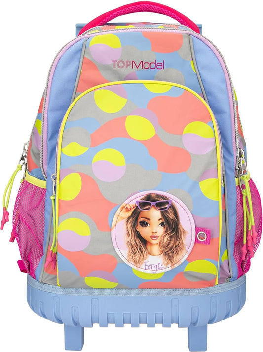 Depesche TOPModel Flash 12770 School Backpack Trolley with Model Motif and Colourful Graphic Pattern Made of Reflector Material, School Bag with Telescopic Handle and Wheels