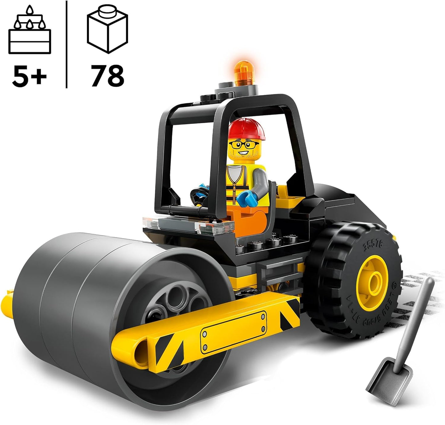 LEGO City Road Roller, Construction Site Vehicle for Children from 5 Years, Steam Roller Toy with Builder Mini Figure, Imaginative Play Experience for Boys and Girls, Small, Funny Gift 60401