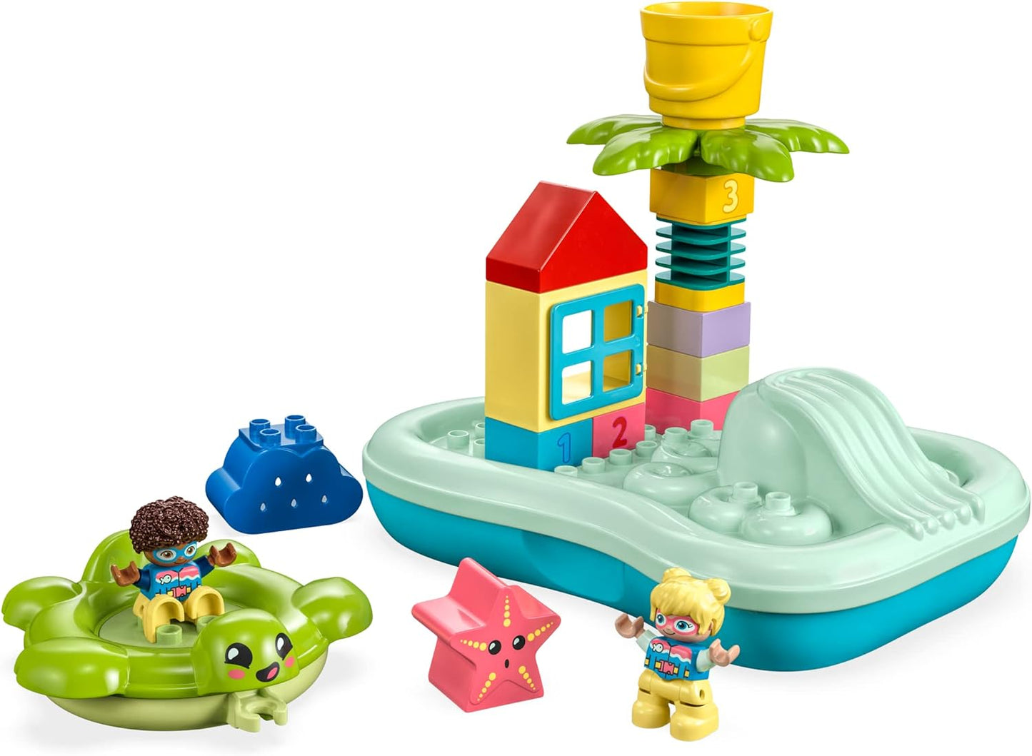 LEGO DUPLO Water Slide Set, Bath Toy for Toddlers from 2 Years, with Floating Island, Turtle and Starfish Animal Figures, Easy to Clean Bath Water Toy 10989