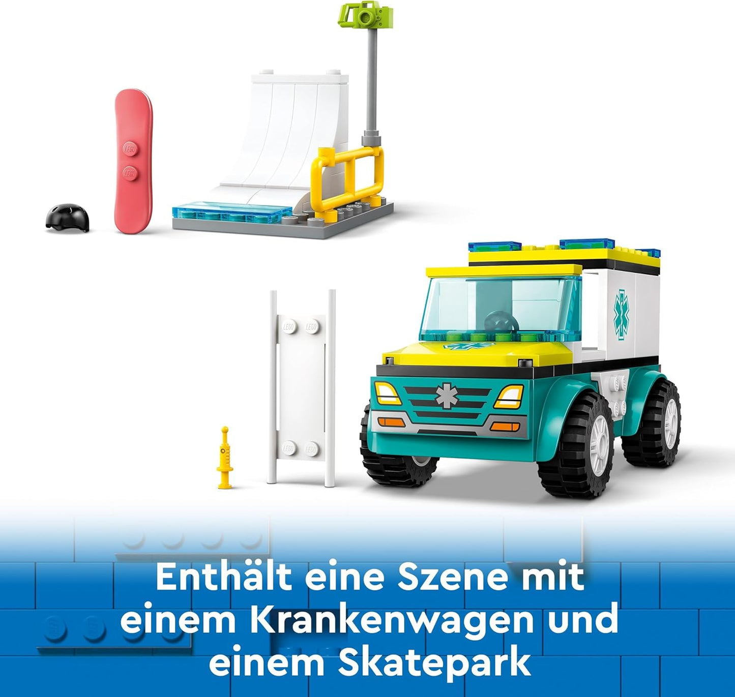 LEGO City ambulance and snowboarder, ambulance playset with toy car and 2 mini figures, snowboarder and paramedic figure, imaginative gift for boys and girls from 4 years, 60403