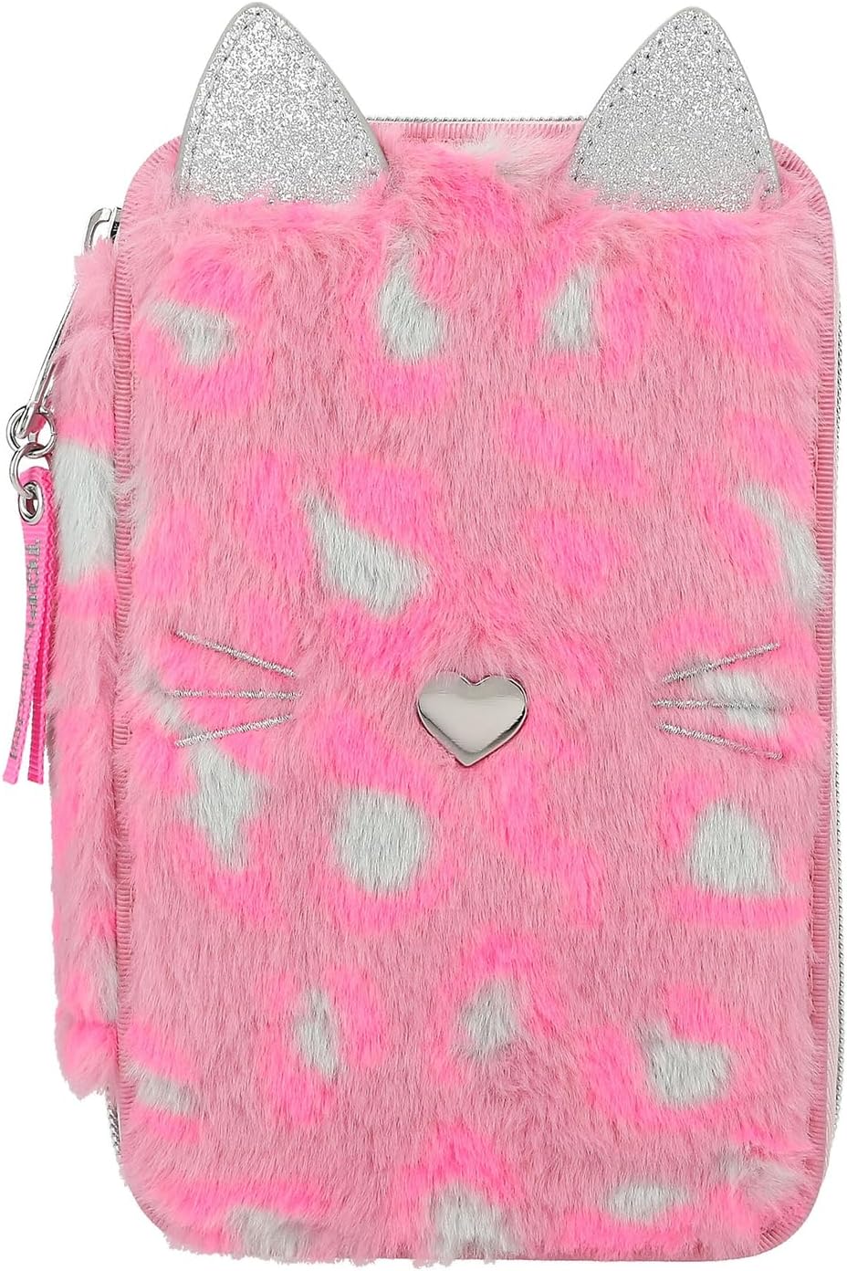 Depesche 12787 TOPModel Wild-Filled 3-Compartment Pencil Case in Pink, with Heart Nose and Spotted Pattern, Pencil Case with Colouring Pencils, Ruler, Scissors and Much More