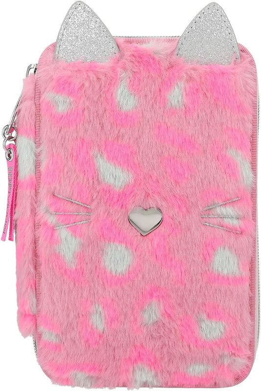 Depesche 12787 TOPModel Wild-Filled 3-Compartment Pencil Case in Pink, with Heart Nose and Spotted Pattern, Pencil Case with Colouring Pencils, Ruler, Scissors and Much More