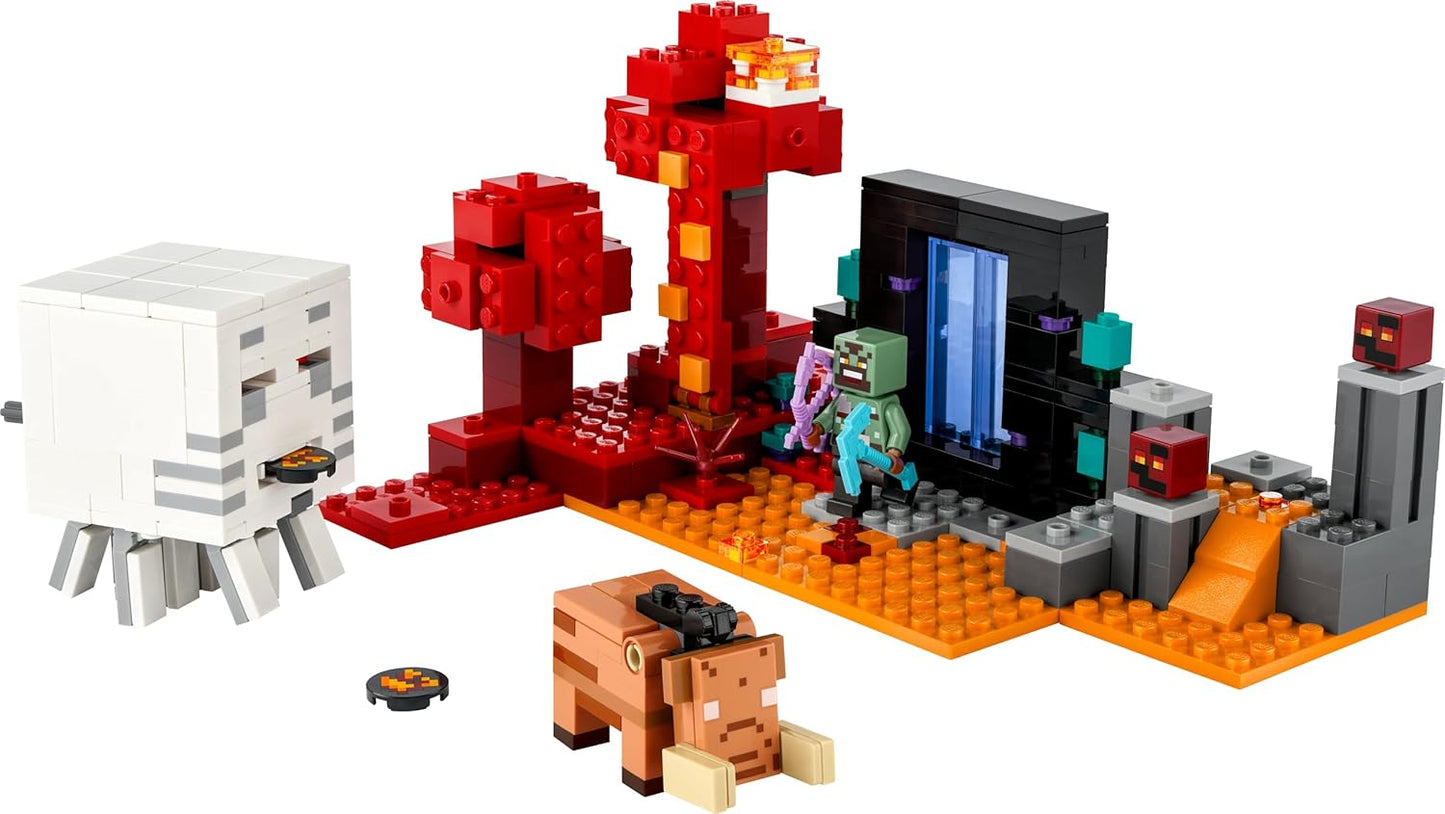 LEGO Minecraft Ambush on the Netherportal, Gaming Toy in Nether for Children with Battle Scenes and Legendary Figures Including Guest, Gift for Gamer Boys and Girls from 8 Years 21255