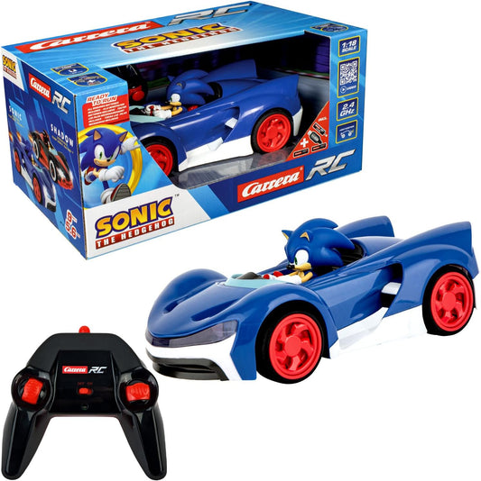 Carrera RC Team Sonic Racing - Sonic | Remote Controlled Car | Racing Car with LED Headlight | 27 cm Length | From 6 Years | LiFePo4 Battery | Ready-to-Run | 20 Minutes Driving Time