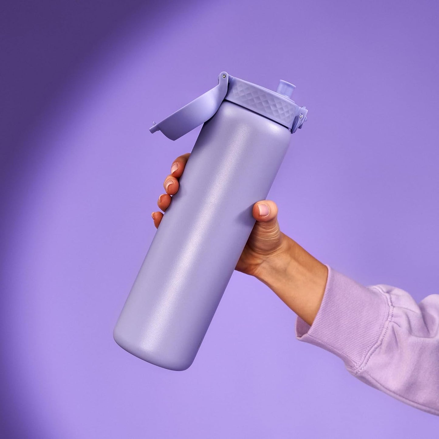 Ion8 Vacuum Insulated Stainless Steel Water Bottle, 1 Litre, 920 ml, Leak-Proof, One-Handed Opening, Secure Locking, Dishwasher Safe, Carry Handle, Durable, Ideal for Sports and Yoga, Light Purple