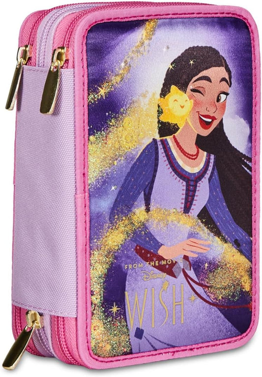 Seven Disney Wish Strong Heart Bright Spirit 3 Compartment Pencil Case Multicolour - Multi-Compartment Pencil Case with Pencils, Pens and Colours, Multicoloured, Taglia Unica, Modern, multicoloured,