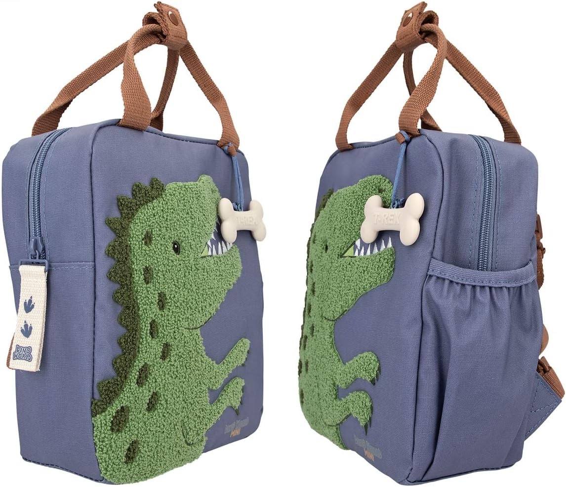 Depesche Dino World Children's Backpack Dino Mini 23 x 20 cm Terry Cloth Dino Patch Bone Pendant Zip 100% Polyester