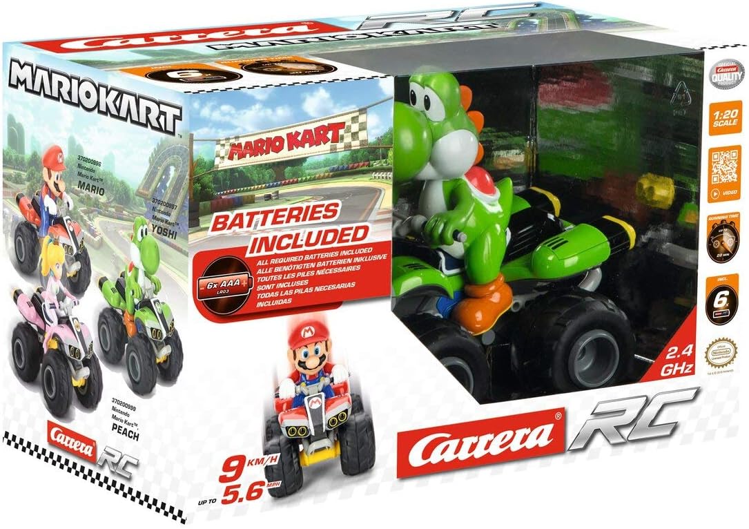 Carrera RC Mario Kart Yoshi Quad I Remote Controlled Quad for Children and Adults, Boys & Girls I Unique Mario Licence I Long-lasting Driving Fun Thanks to LiFePo4 Battery I Robust Pneumatic Tyres