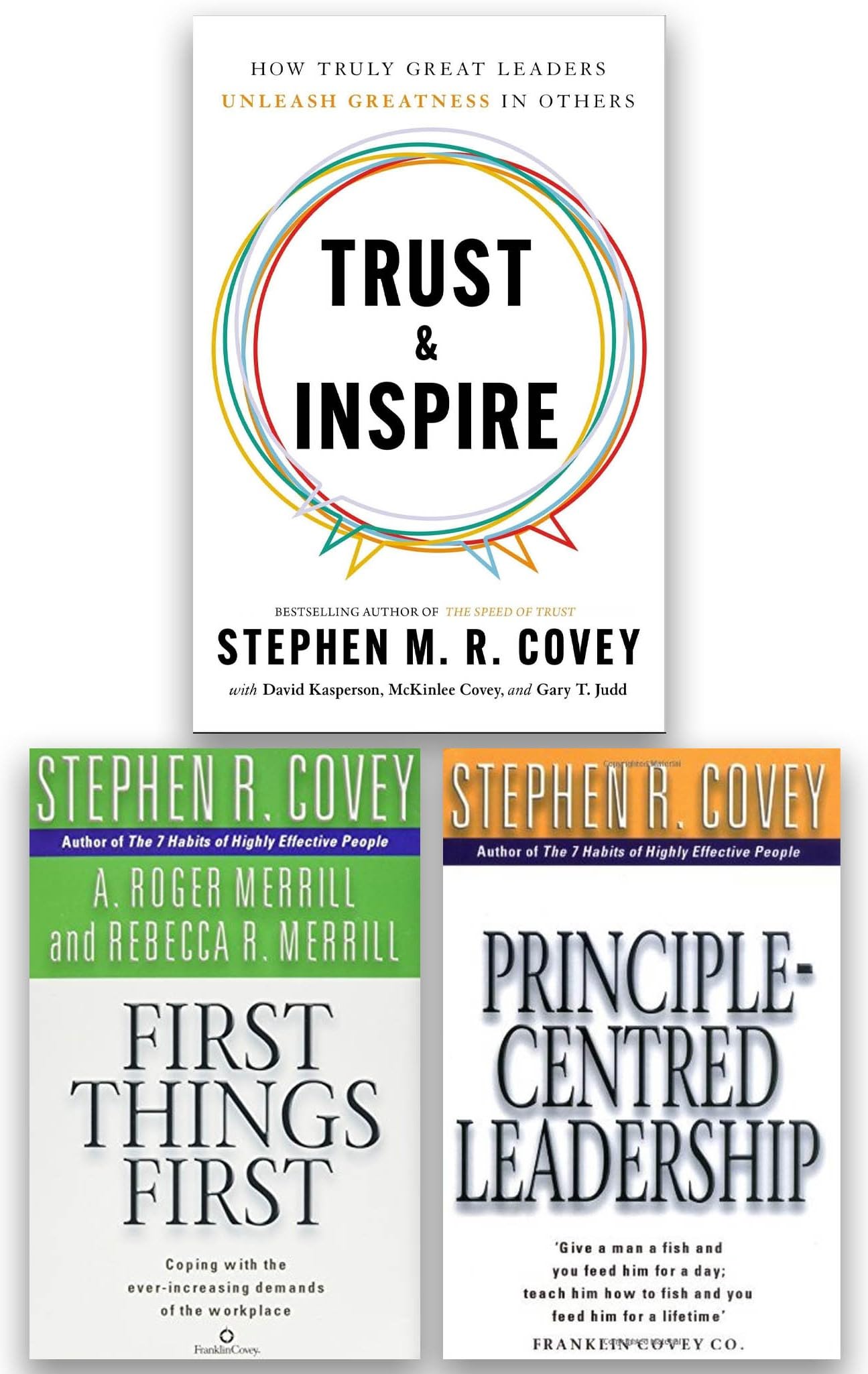 Σετ συλλογής βιβλίων Stephen MR Covey 3 (Trust and Inspire, First Things First και Principle Centered Leadership)