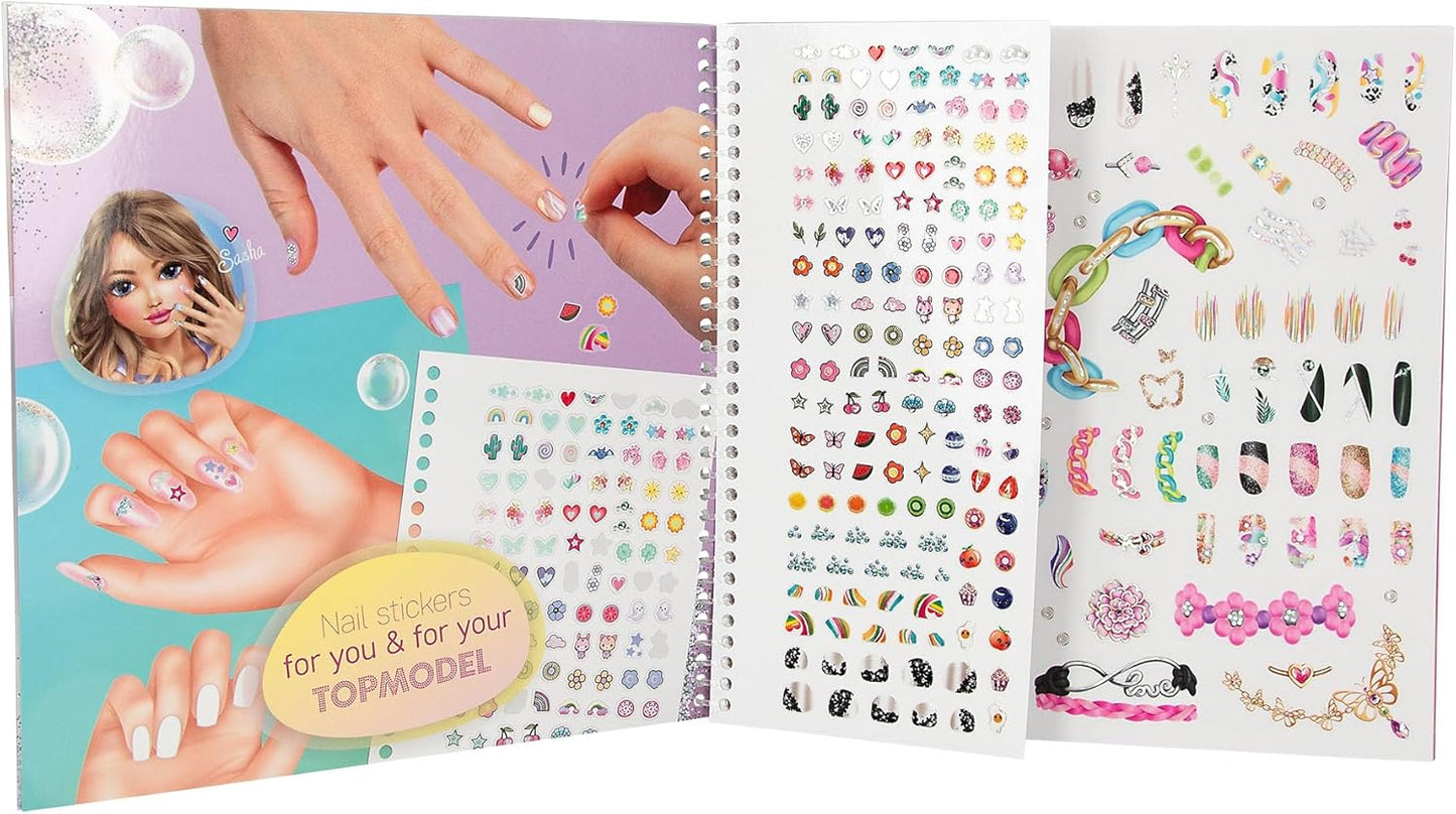 Depesche TOPModel 13029 Hand Designer Colouring Book with 46 Pages for Creating Creative Looks on Hands and Nails Includes 2 Sticker Sheets