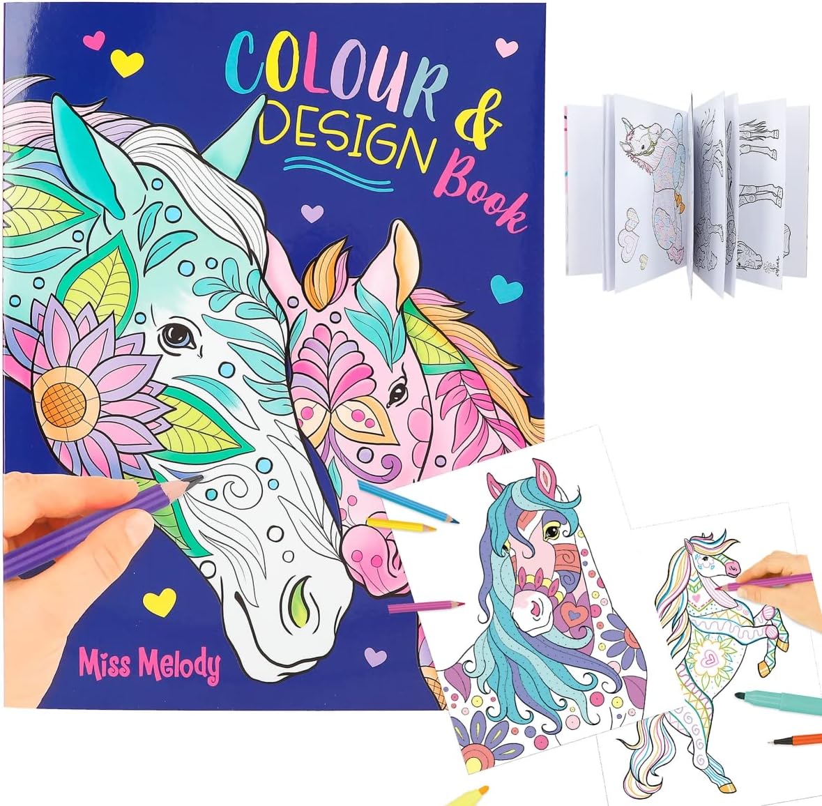 Depesche Miss Melody Horse Fans Set: Creative Colouring and Design Book + Sticker Book for Children from 5 Years