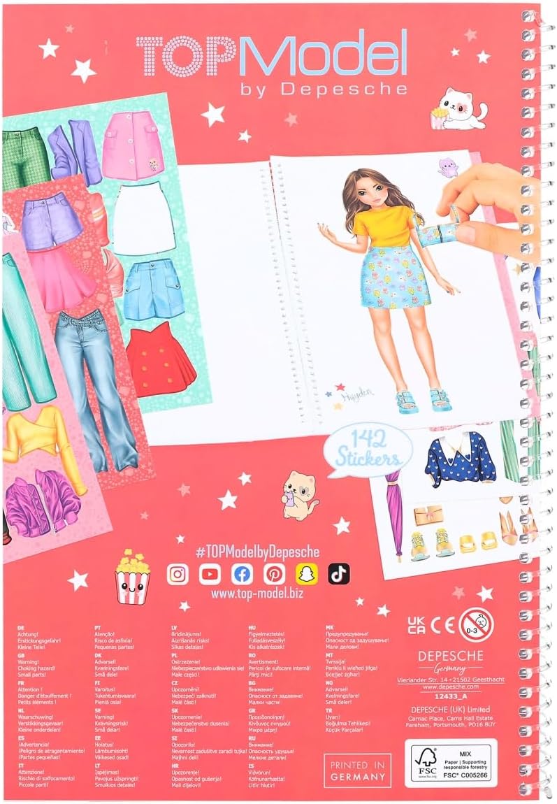 Depesche 12433 TOPModel Cutie Star Dress Me Up Sticker Book with 24 Pages to Create Chic Outfits, Colouring Book with 7 Sticker Sheets, Black