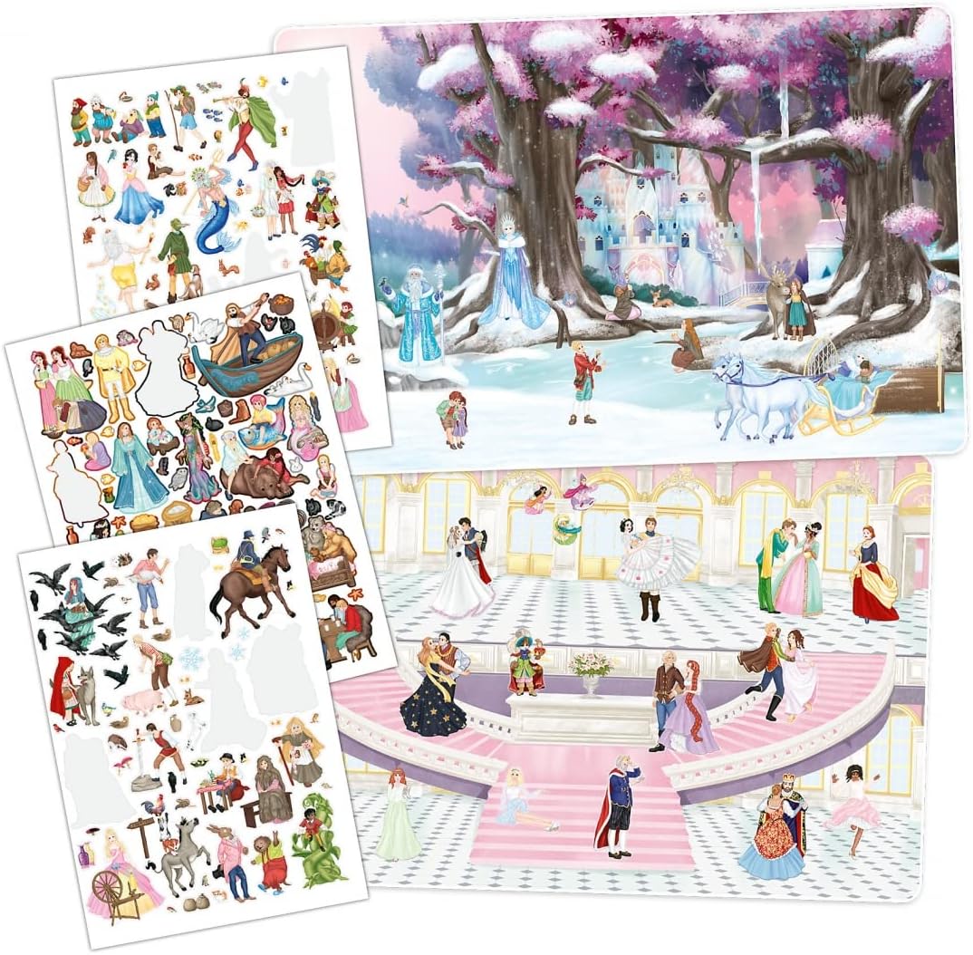 Depesche 11640 Design Your Fairy Tale World Sticker Book with 20 Pages of Fairytale Illustrations to Design Yourself, Includes 6 Pages of Beautiful Stickers, Approx. 33 x 25 x 0.5 cm