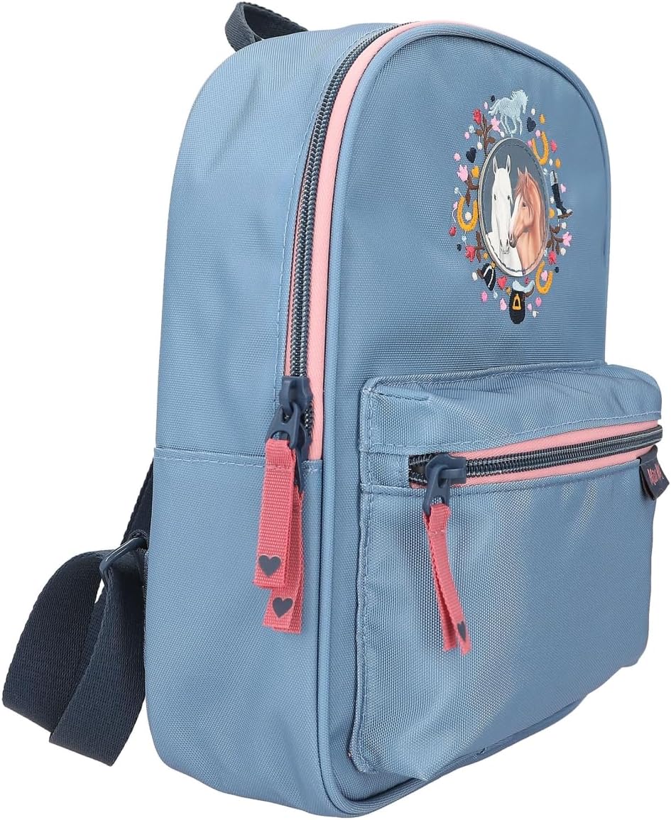 Depesche 12536 Miss Melody Little Farm Backpack for Children in Blue with Horse Motif, Bag with Adjustable Straps