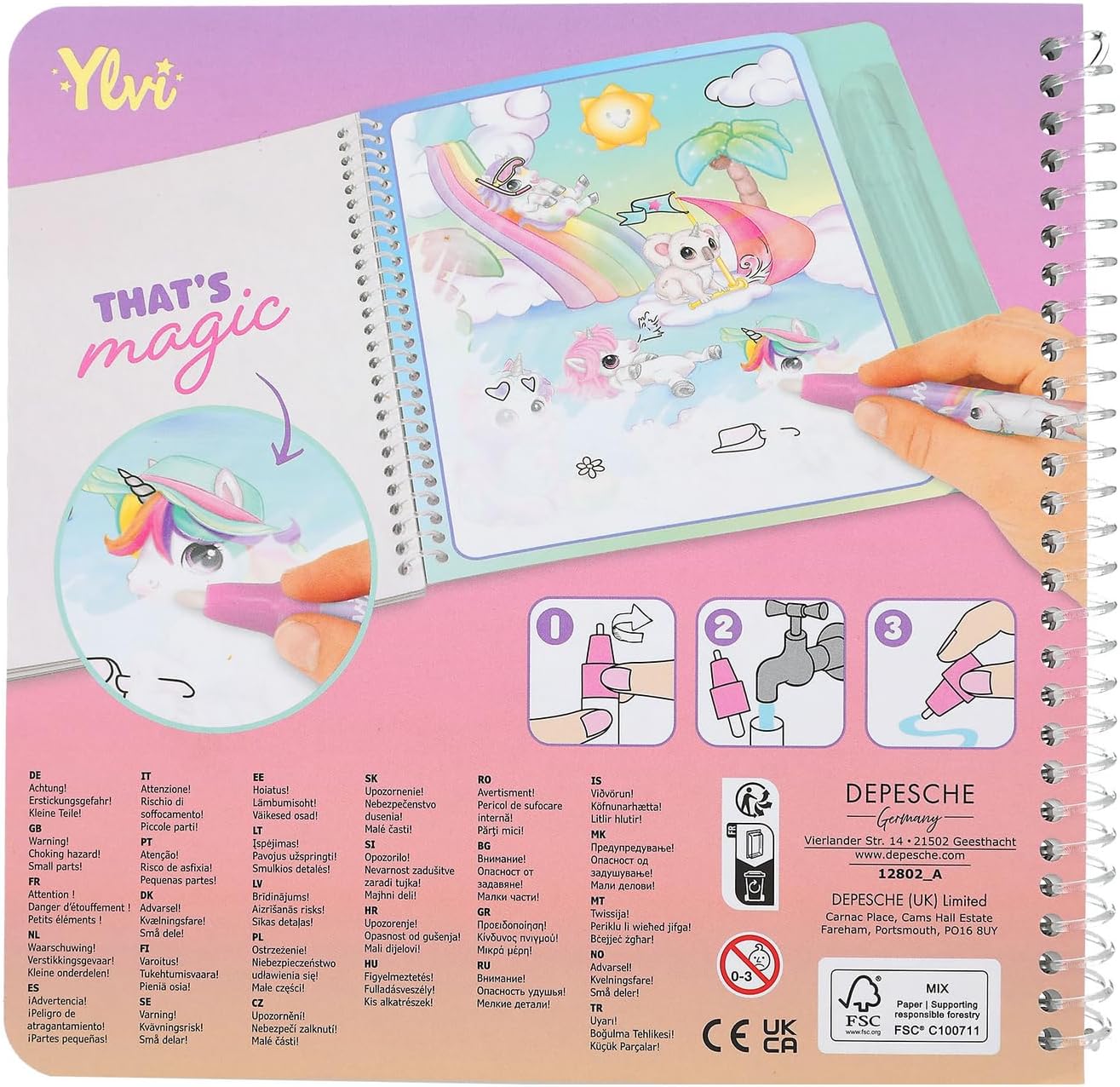 Depesche 12802 Ylvi Aqua Magic Colouring Book with Hidden Princess Motifs, Creative Book with 5 Repaintable Pages and a Water Pen