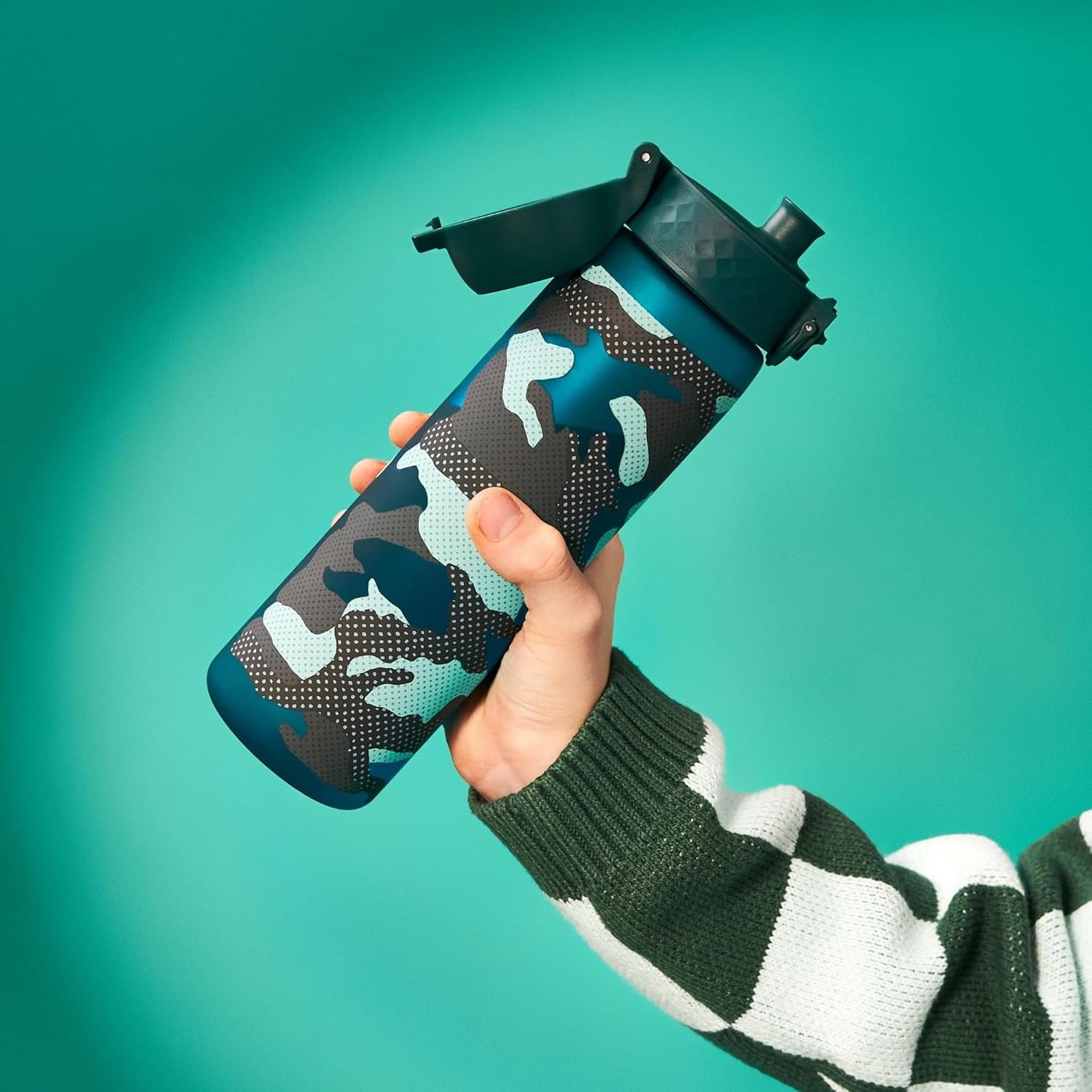 Ion8 Water Bottle, Leak-Proof, One-Handed Opening, Secure Locking, Dishwasher Safe, Carry Handle, Flip Lid, Easy to Clean, Camo Design