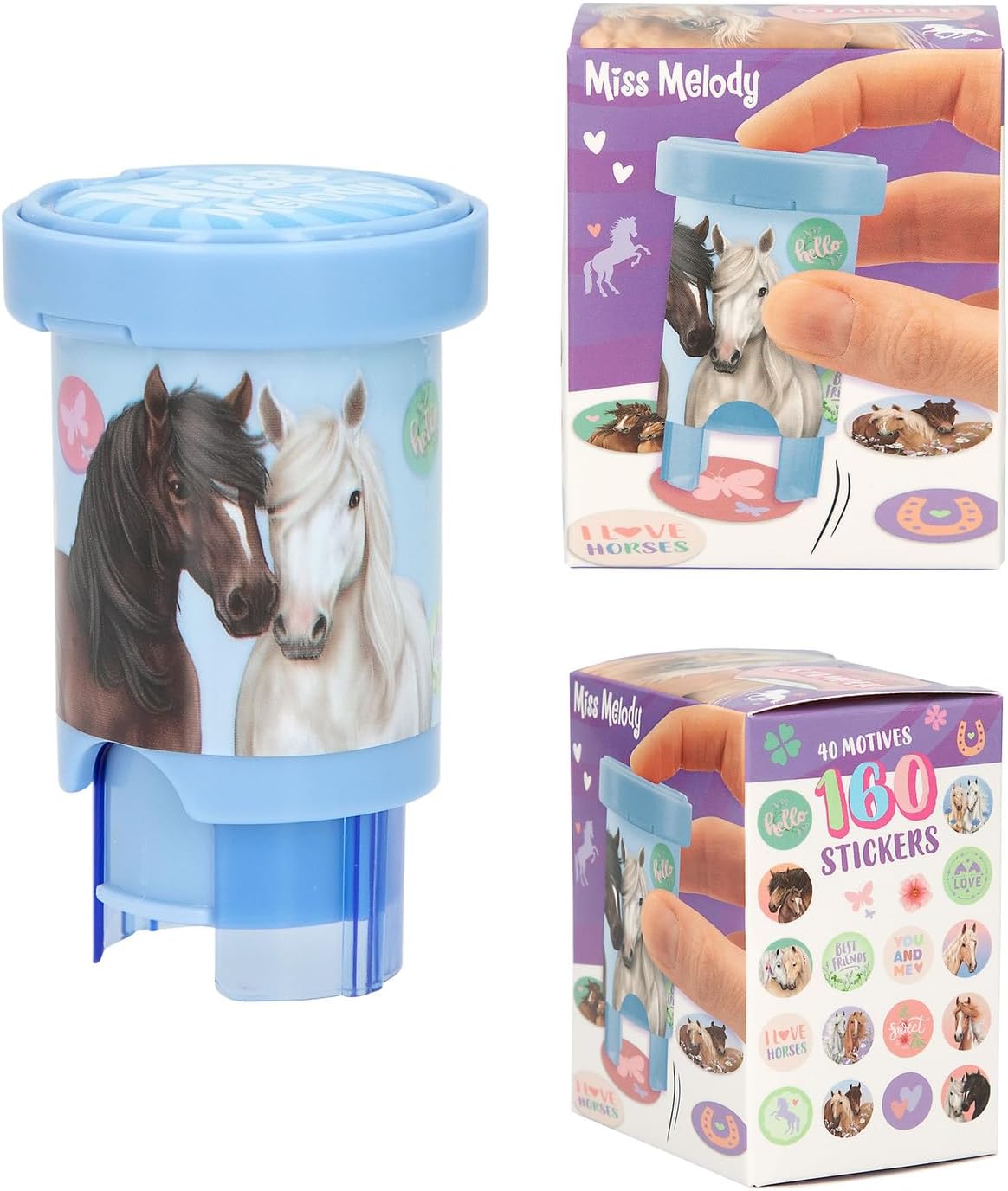 Depesche 13350 Miss Melody Stamper Set for Stamping Horse Stickers, Includes Stamp and 160 Stickers, Multi-Coloured