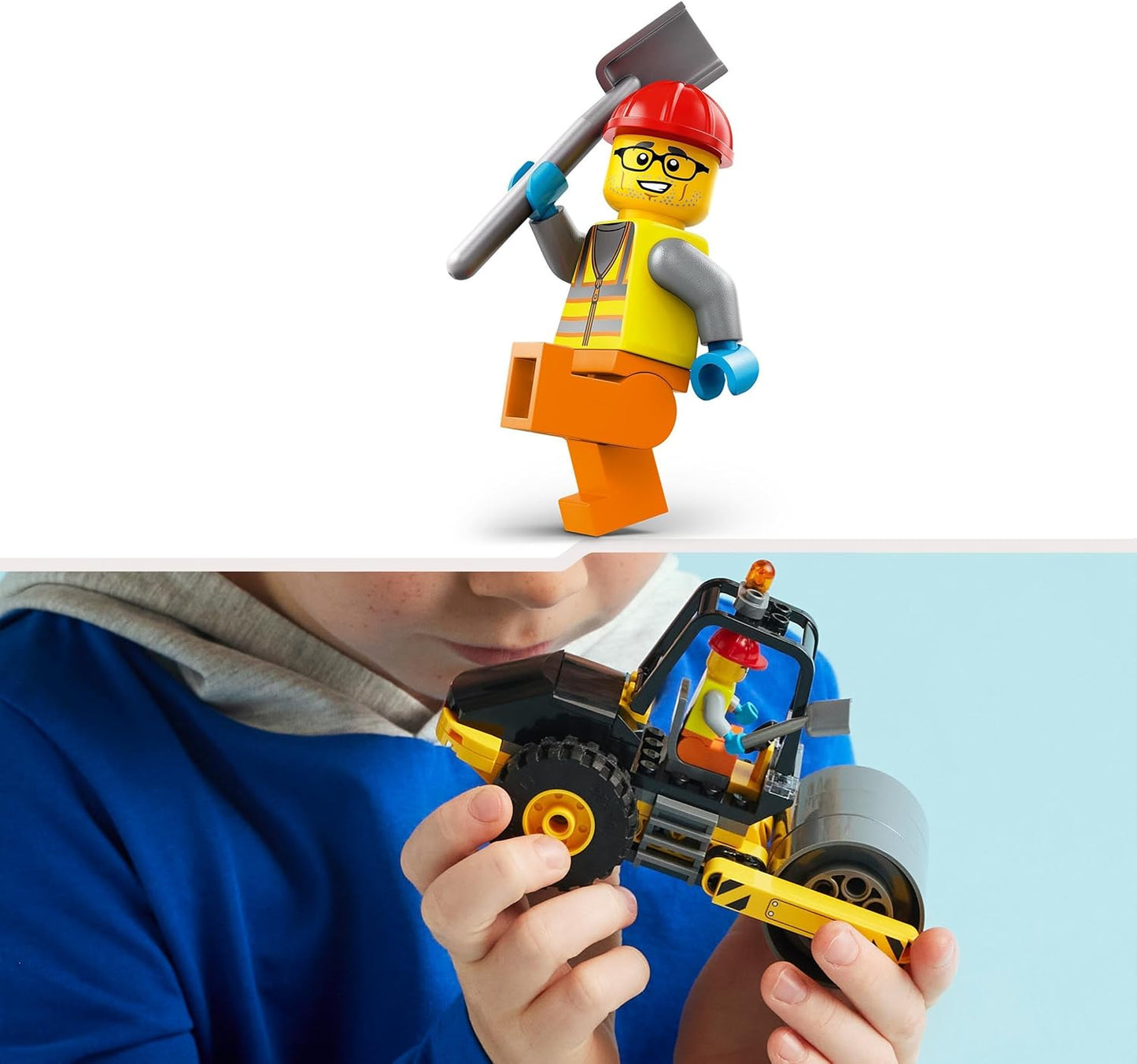 LEGO City Road Roller, Construction Site Vehicle for Children from 5 Years, Steam Roller Toy with Builder Mini Figure, Imaginative Play Experience for Boys and Girls, Small, Funny Gift 60401