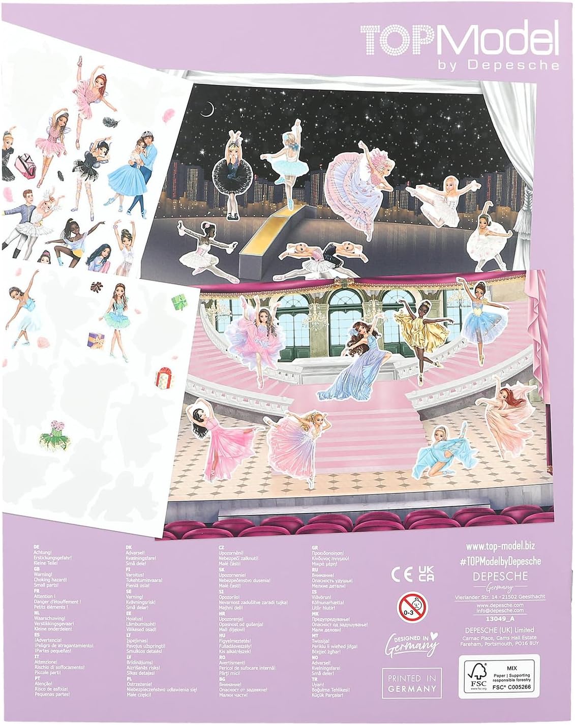 Depesche 13049 TOPModel Stickerworld Ballet Sticker Book with 20 Illustrated Background Pages to Design Yourself, Includes 3 Double-Sided Stickers