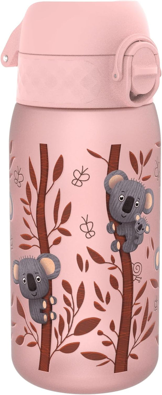 Ion8 Children's Water Bottle, 350 ml, Leak-Proof, One-Handed Opening, Secure Locking, Dishwasher Safe, BPA-Free, Carry Handle, Flip Lid, Easy to Clean, Climate Neutral, Koalas Design