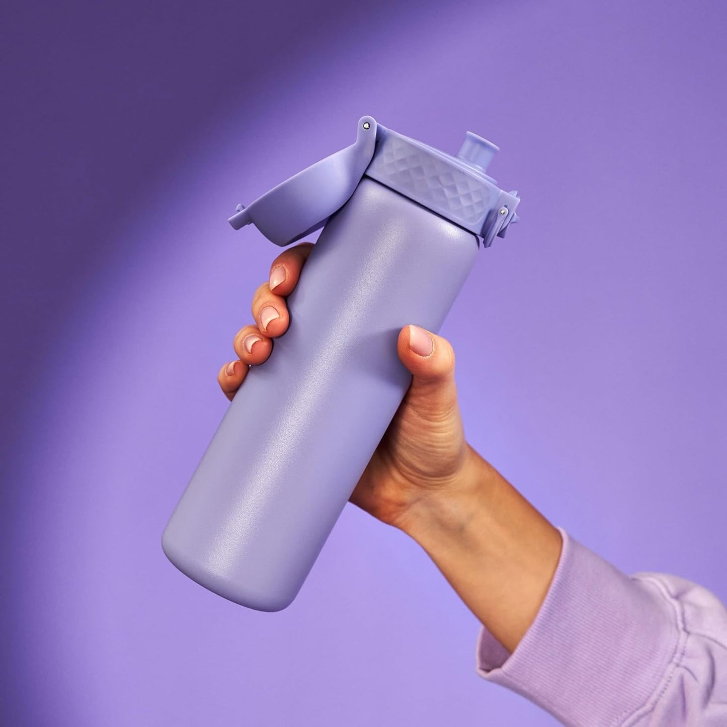 Ion8 Steel Water Bottle, 600 ml, Leak-Proof, One-Handed Opening, Secure Locking, Dishwasher Safe, Flip Lid, Carry Handle, Easy to Clean, Durable & Scratch Resistant, Light Purple