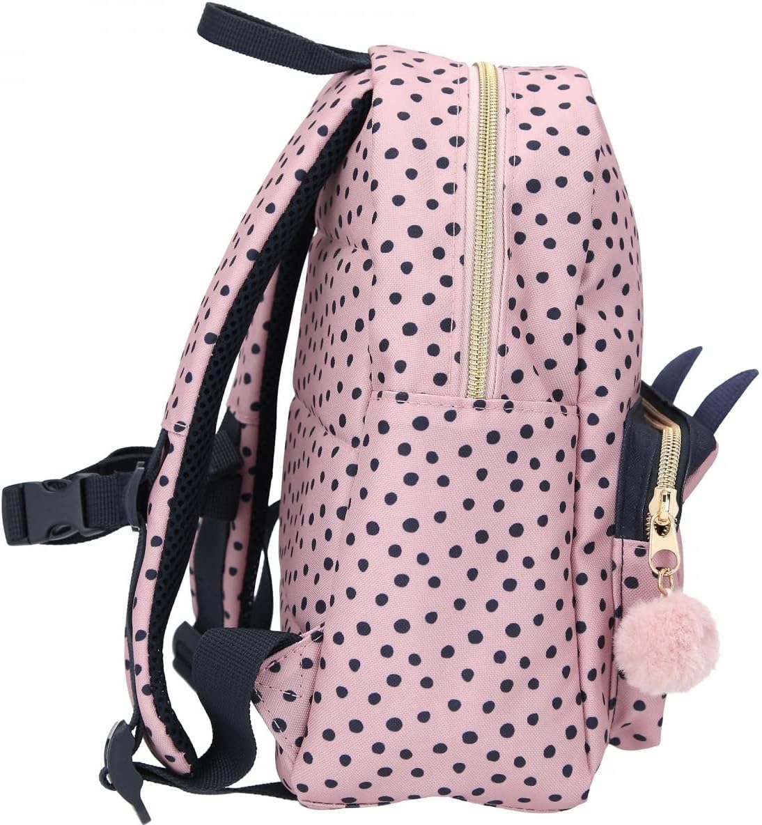 Depesche 11915 Princess Mimi Backpack in Light Pink, Polka Dot Pattern, a Cat Face and Small Ears, Daypack with Main Compartment, Front Pocket, Padded Straps and a Plush Charm, black, Rucksack