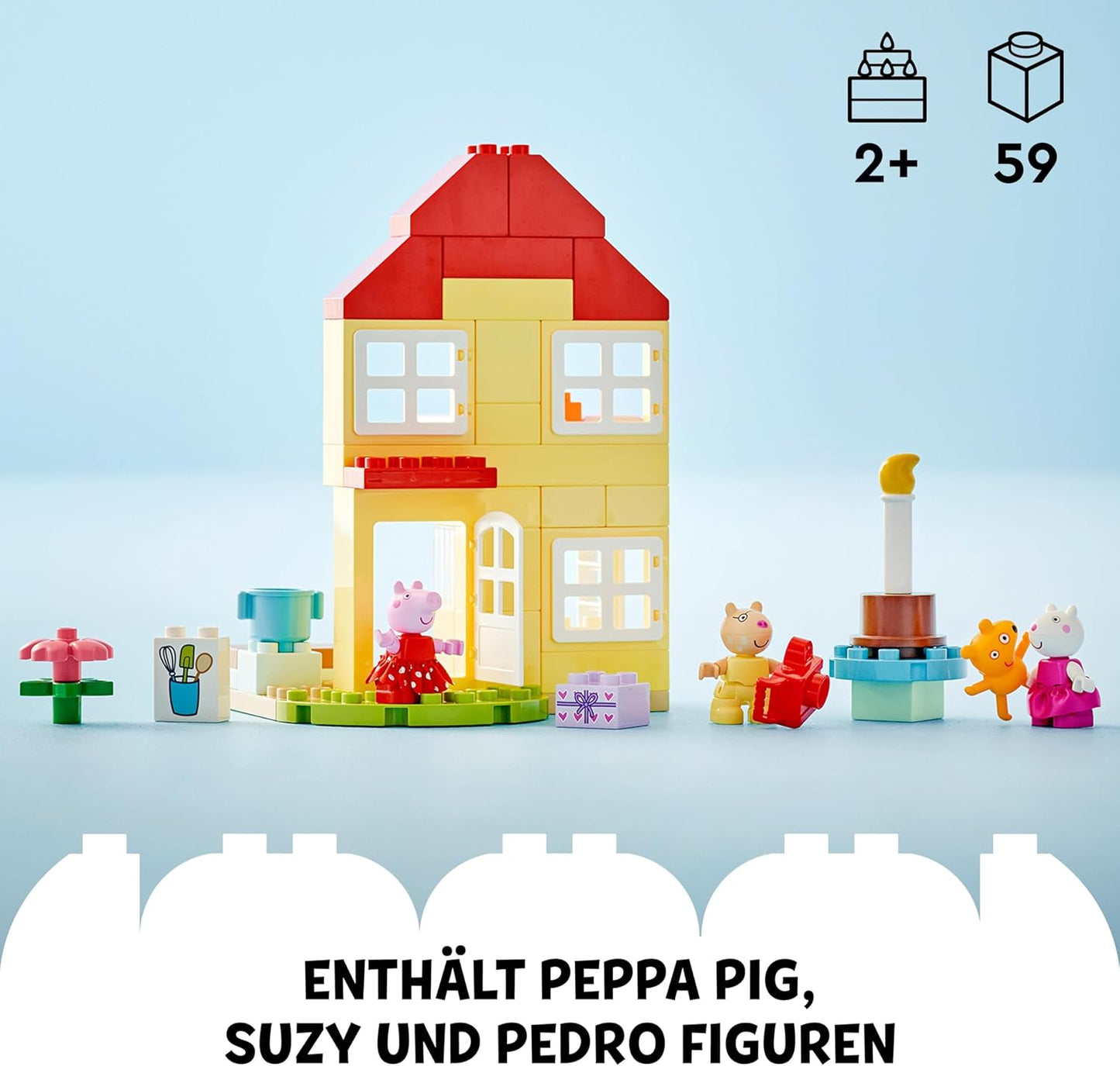 LEGO DUPLO Peppas Birthday House, Creative Toy with 3 Figures, Toy House for Building and Converting for Children from 2 Years, Boys and Girls, Promotes Dexterity 10433