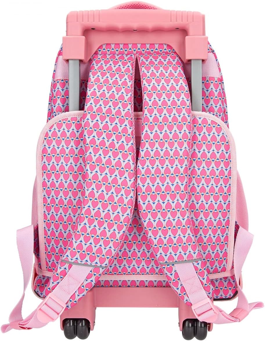 Depesche 11991 TOPModel Seventies School Backpack with Glitter, Model Motif and Cool Heart Pattern, Trolley for Children with 3 Compartments, Telescopic Handle and Wheels, Pink, Red, Waterproof