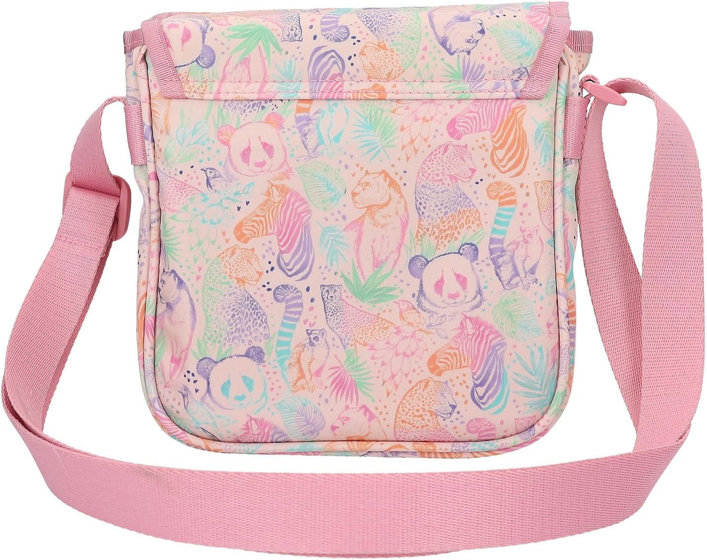 Depesche TOPModel Wild 12789 Small Shoulder Bag in Pink with Model Motif and Colourful Animal Pattern, Bag with Adjustable Shoulder Strap and Front Flap