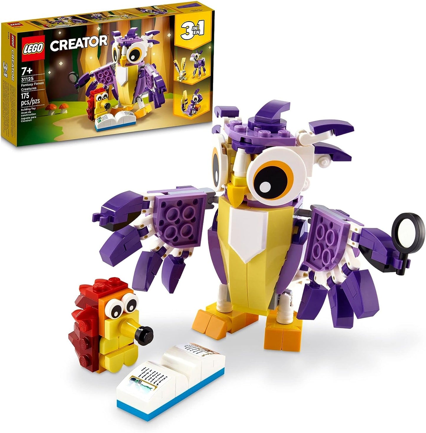 LEGO Creator 3-in-1 Fantasy Forest Creatures 31125 Building Kit Featuring an Owl, Rabbit and Squirrel; Animal Toys for Kids Aged 7+ Who Love Creative Fun and Animal Models (175 Pieces)