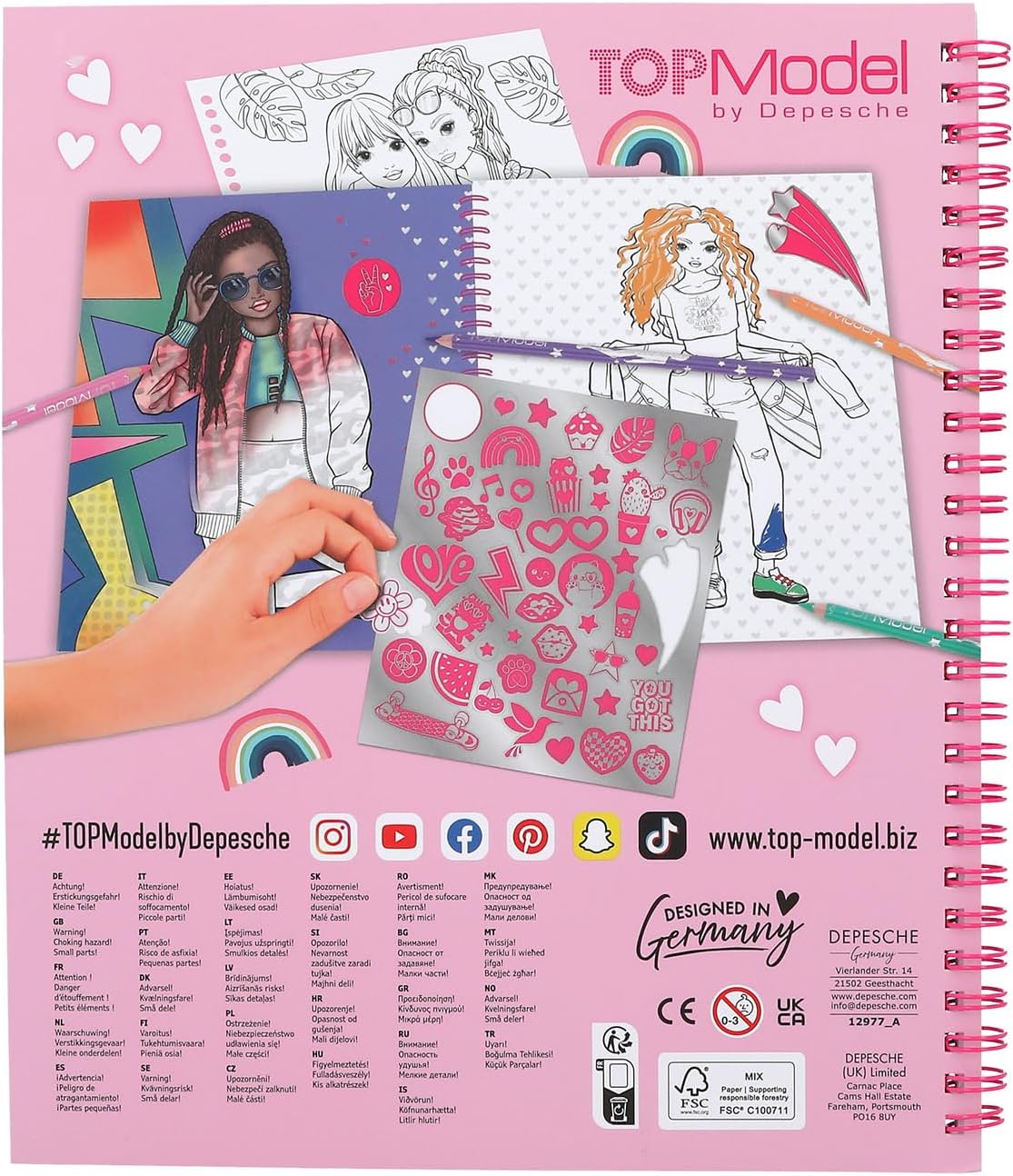 Depesche TOPModel 12977 Colouring Book with Sequin Design, 40 Model Designs for Creative Design, Includes Sticker Sheet