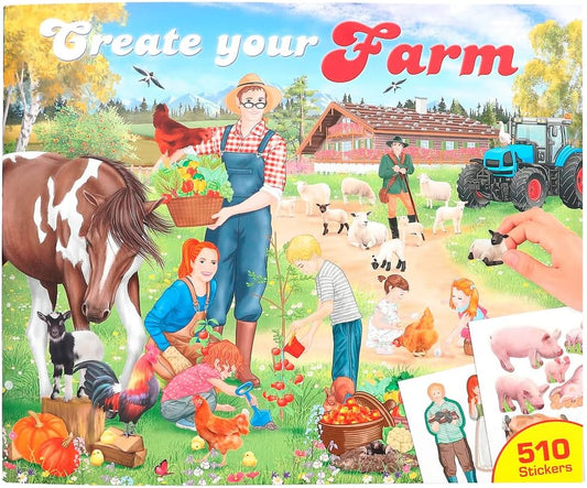 Depesche 12503 Create Your Farm Colouring and Sticker Book with 24 Pages for Creating Beautiful Animal Worlds, Colouring Book with 3 Sticker Sheets