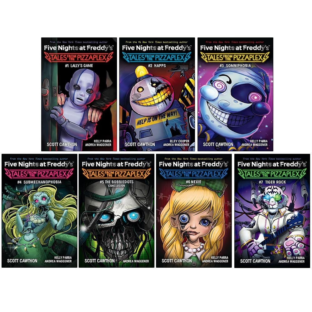 Five Nights at Freddys: Tales from the Pizzaplex Series 7 Books Collection Set, Скотт Коутон (Lally's Game, Happs, Somniphobia, Submechaniophobia, The Bobbiedots Conclusion, Nexie, Tiger Rock)