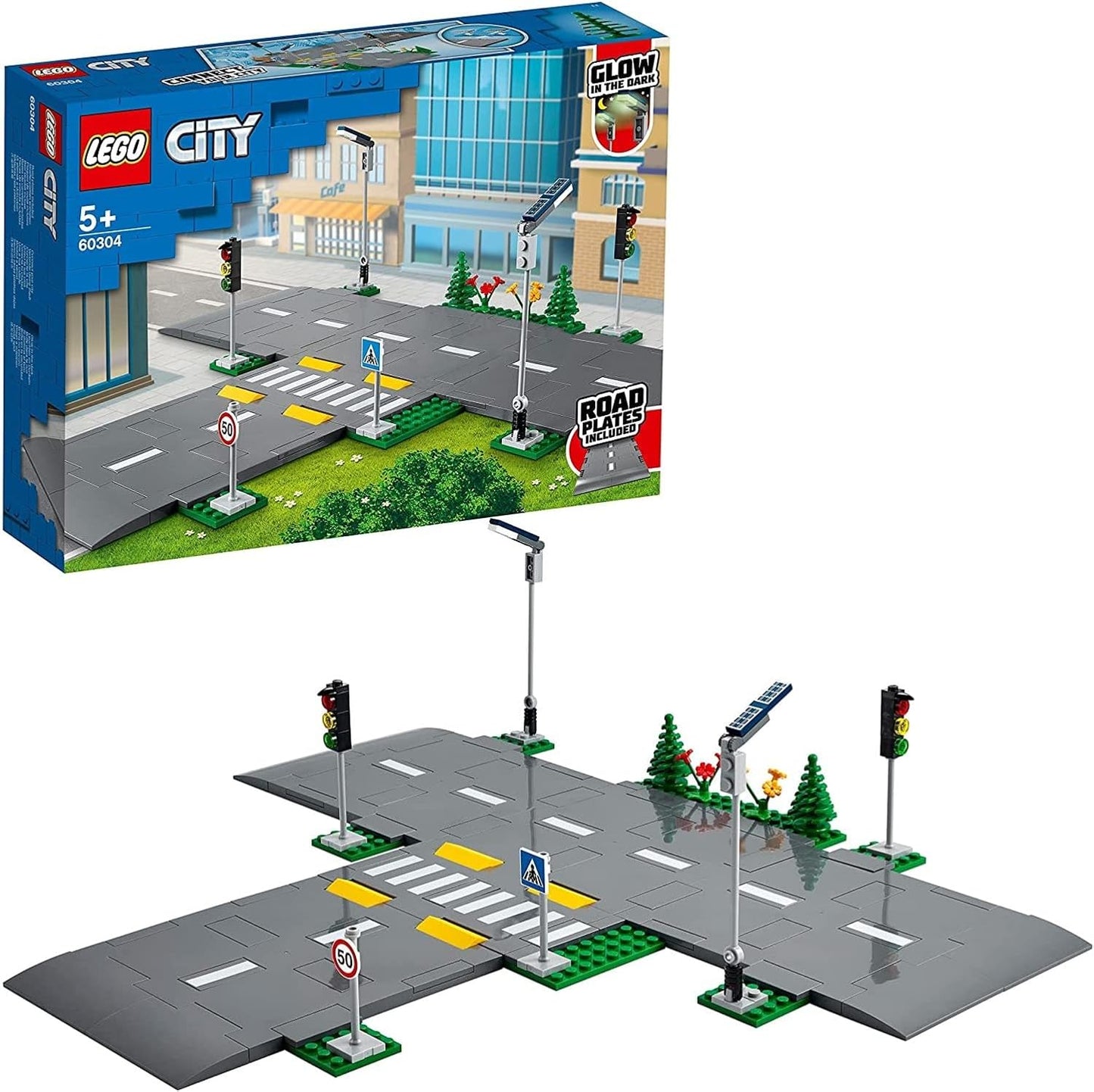 LEGO 60304 City Road Plates Kit with Traffic Lights, Building Kit with Glow in the Dark Stones