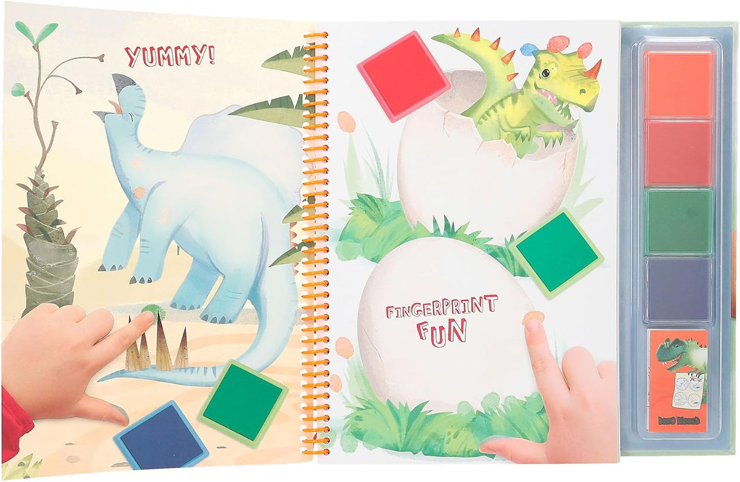 Depesche 12106 Dino World Fingerprint Fun Colouring Book with 4 Ink Pads for Colouring with Your Fingers