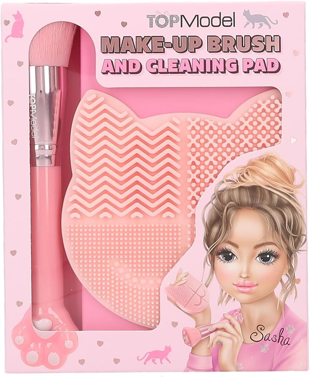 Depesche 13253 TOPModel Beauty and Me Beauty Set Pink with Makeup Brush and Brush Cleaning Mat in Cat Shape