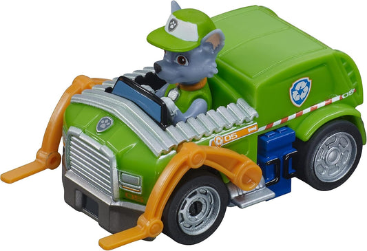 Carrera - 20065026 - Carrera First Paw Patrol - Rocky Racing Car I Scale 1:50 I Racing Car for Carrera Race Track First I For Children from 3 Years and Adults