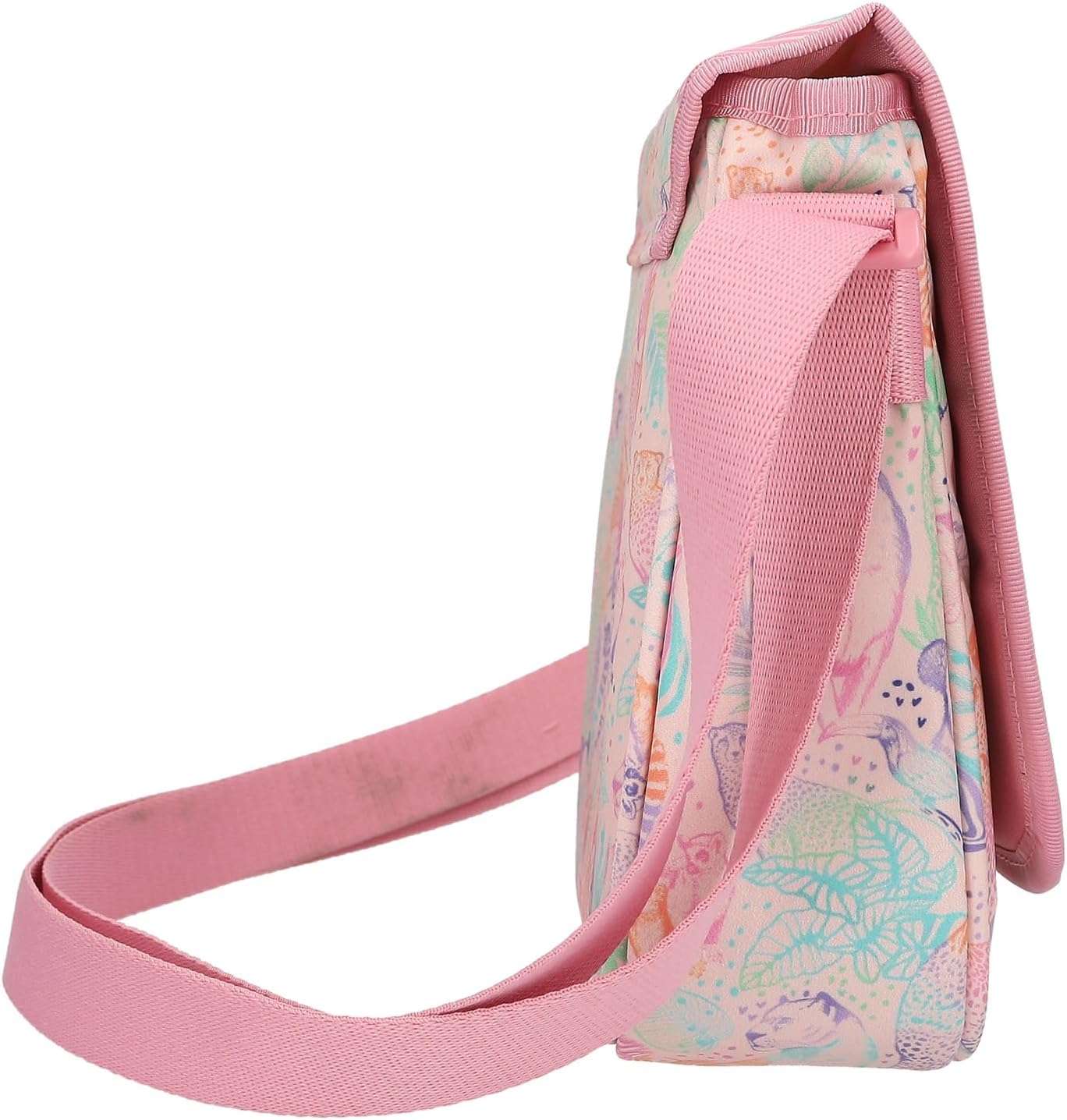 Depesche TOPModel Wild 12789 Small Shoulder Bag in Pink with Model Motif and Colourful Animal Pattern, Bag with Adjustable Shoulder Strap and Front Flap