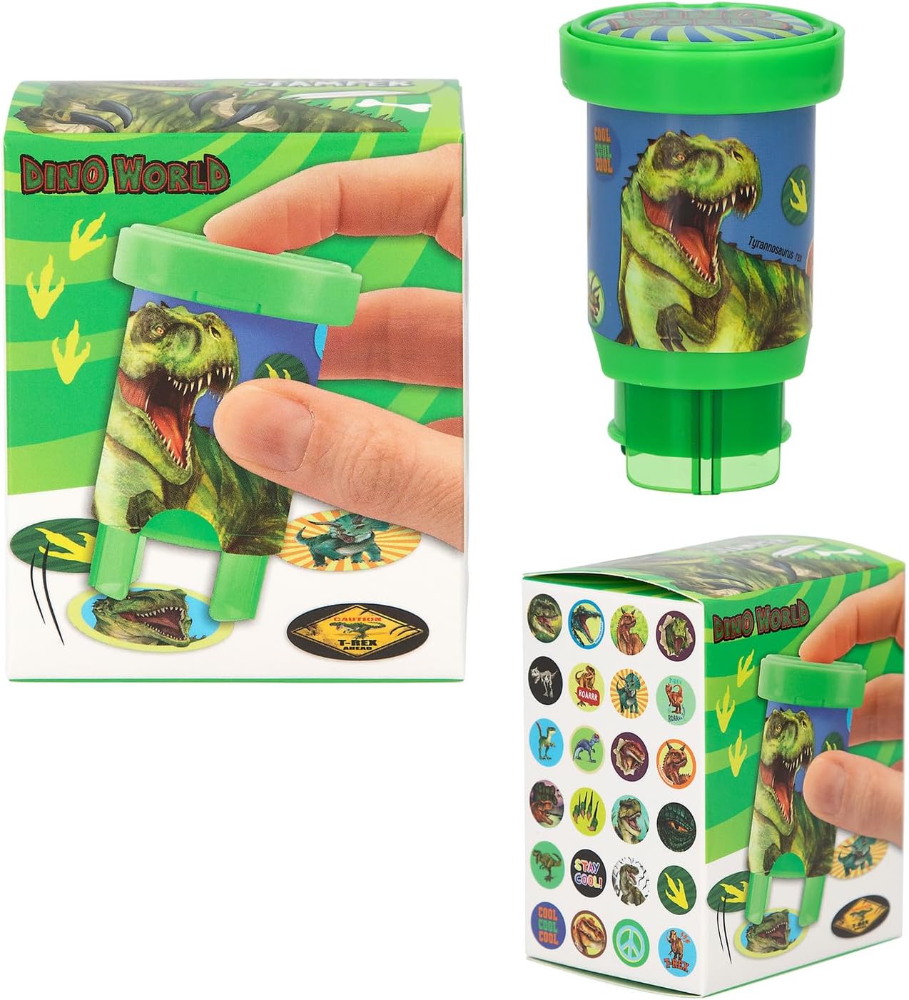 Depesche 13349 Dino World Stamper Set for Stamping Dinosaur Stickers, Includes Stamp and 160 Stickers, Multi-Coloured