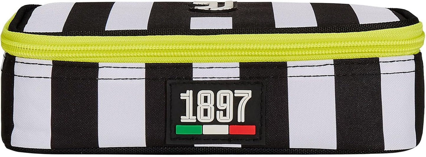 Seven Pencil Case Quick Case - FC Juventus Football - Win is The Rule, Black and White - Complete Compartment with Pencils, Pens and Markers, School Accessories, School Backpack - Pencil Case for