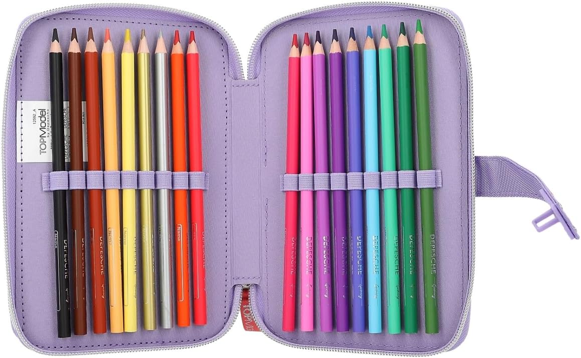 Depesche 12592 TOPModel Snap Shots - Filled 2-Compartment Pencil Case with Key Code, Pencil Case with Coloured Pencils, Ruler, Scissors and much more