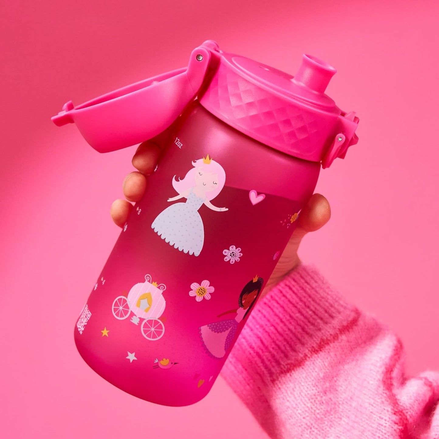 ION8 Children's Water Bottle, 350 ml, Leak-Proof, One-Handed Opening, Secure Locking, Dishwasher Safe, BPA-Free, Carry Handle, Flip Lid, Easy to Clean, Climate Neutral, Princess Design