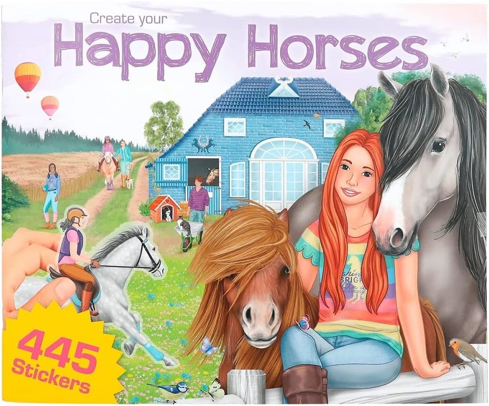 Depesche 12502 Create Your Happy Horses Sticker Book with 24 Pages for Creating Beautiful Horse Worlds, Colouring Book with 6 Sticker Sheets