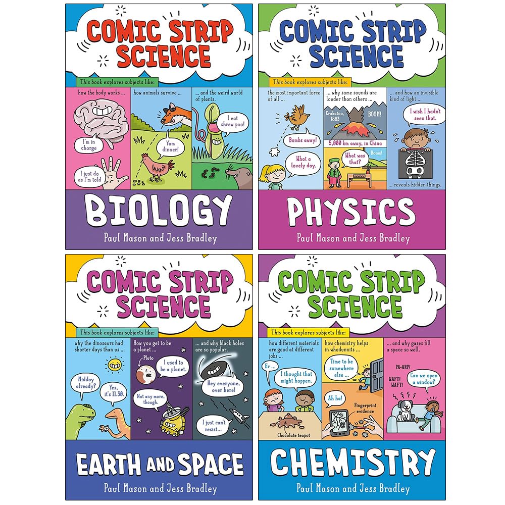 Comic Strip Science Series 4 Books Collection Set By Paul Mason - Fun Learning Experience for Ages 12 and Up in Biology, Physics, Earth Science & Chemistry