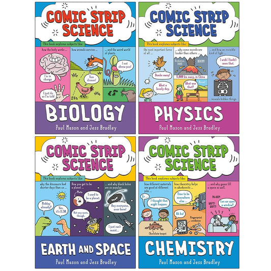 Comic Strip Science Series 4 Books Collection Set By Paul Mason - Fun Learning Experience for Ages 12 and Up in Biology, Physics, Earth Science & Chemistry