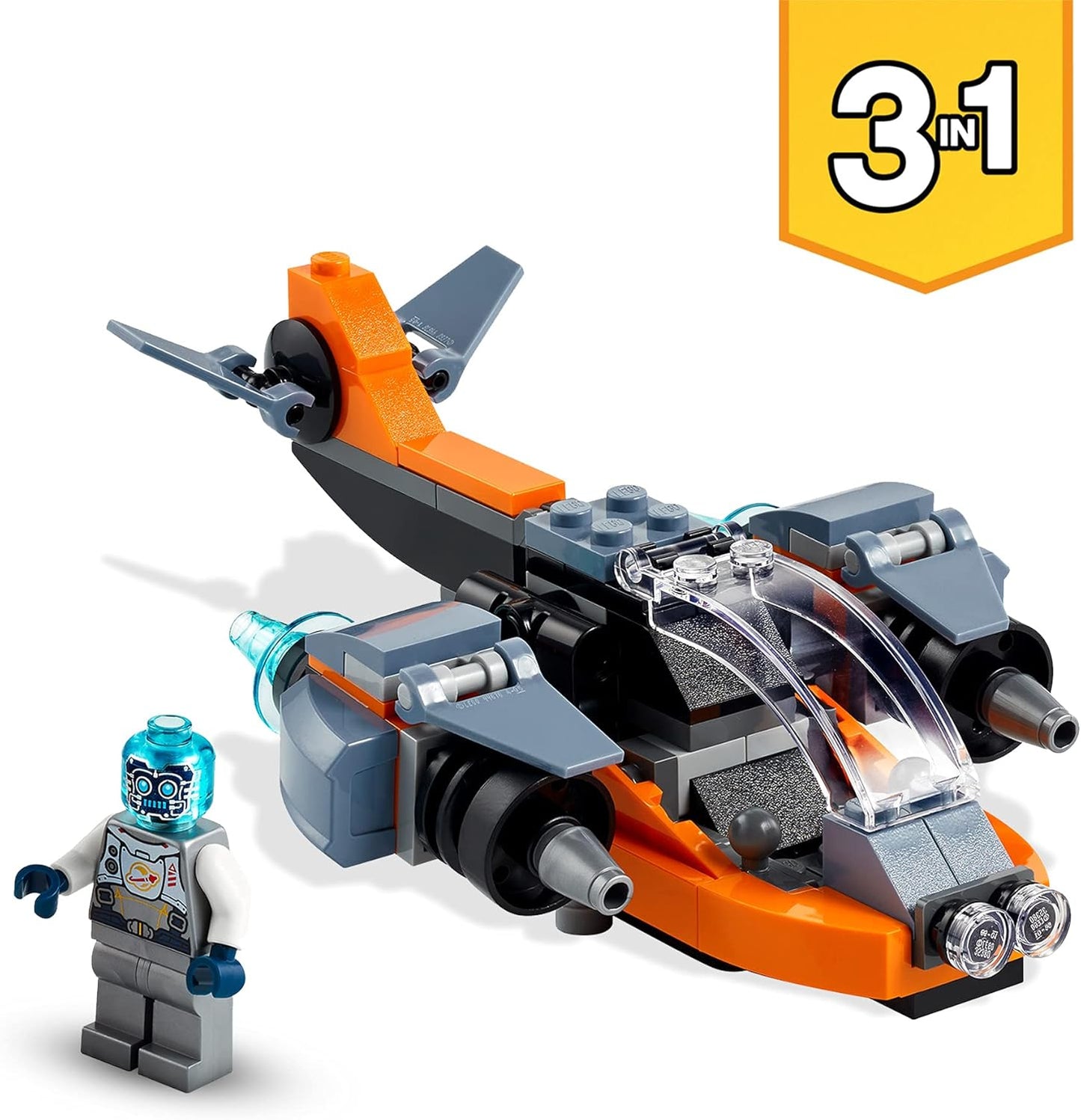 LEGO Creator 31111 3-in-1 Cyber Drone Construction Kit with Cyber Mech and Scooter, Space Toy for Children 6 Years and Up