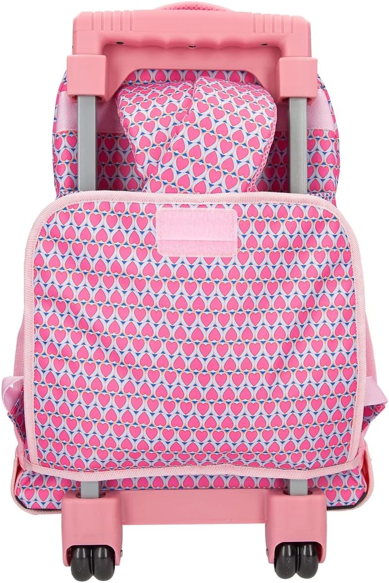 Depesche 11991 TOPModel Seventies School Backpack with Glitter, Model Motif and Cool Heart Pattern, Trolley for Children with 3 Compartments, Telescopic Handle and Wheels, Pink, Red, Waterproof